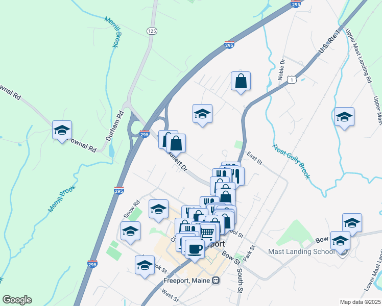 map of restaurants, bars, coffee shops, grocery stores, and more near 28 Maple Avenue in Freeport
