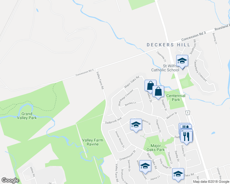 map of restaurants, bars, coffee shops, grocery stores, and more near 1473 Major Oaks Road in Pickering