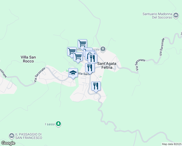 map of restaurants, bars, coffee shops, grocery stores, and more near 2 Via I° Maggio in Sant'Agata Feltria