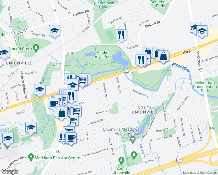 map of restaurants, bars, coffee shops, grocery stores, and more near 6 Janna Court in Markham