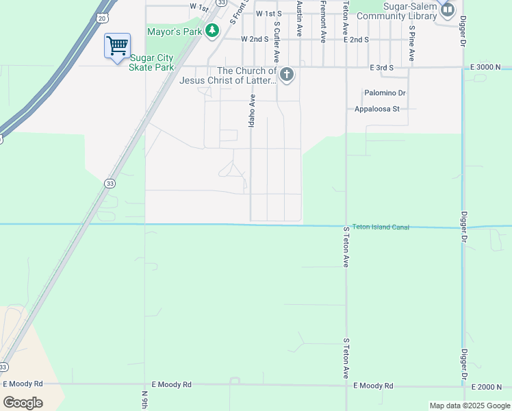 map of restaurants, bars, coffee shops, grocery stores, and more near 633 Idaho Avenue in Sugar City