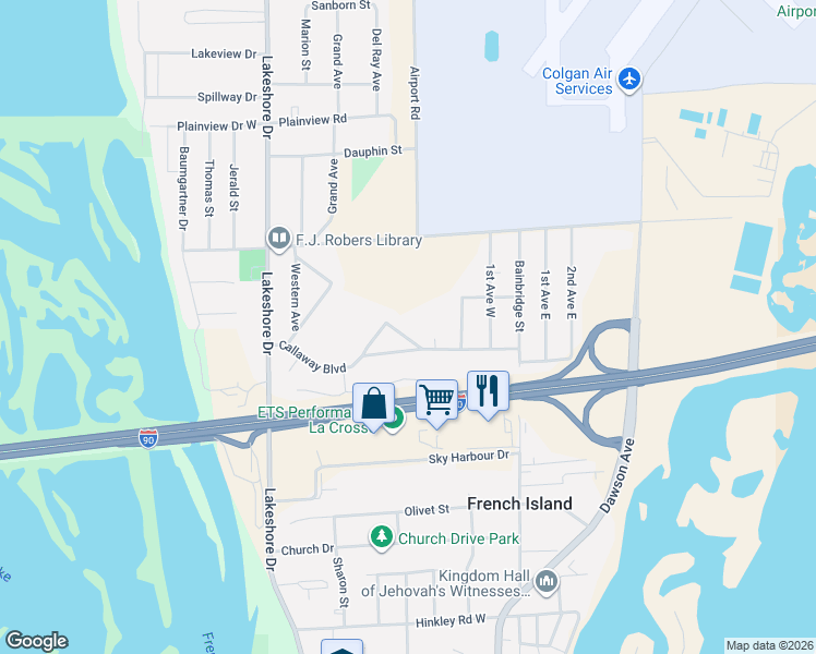 map of restaurants, bars, coffee shops, grocery stores, and more near 413 Central Road in La Crosse