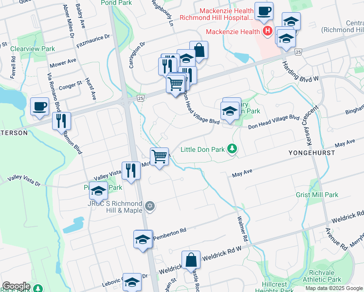 map of restaurants, bars, coffee shops, grocery stores, and more near 46 Tomlin Crescent in Richmond Hill