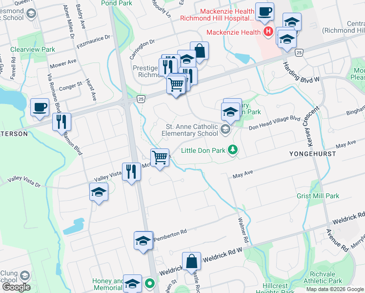 map of restaurants, bars, coffee shops, grocery stores, and more near 46 Tomlin Crescent in Richmond Hill