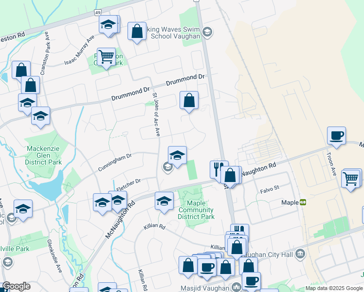map of restaurants, bars, coffee shops, grocery stores, and more near 28 Solway Avenue in Vaughan