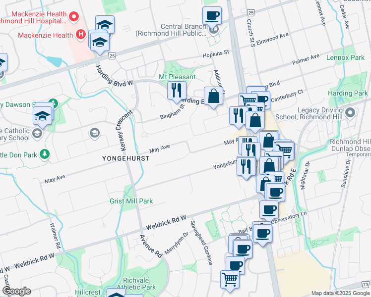 map of restaurants, bars, coffee shops, grocery stores, and more near in Richmond Hill
