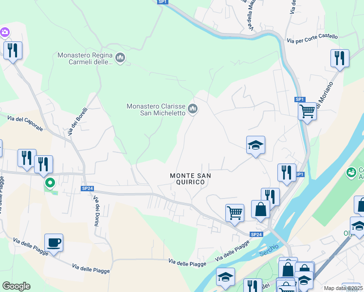 map of restaurants, bars, coffee shops, grocery stores, and more near 556 Via dei Poveri Vecchi in Lucca