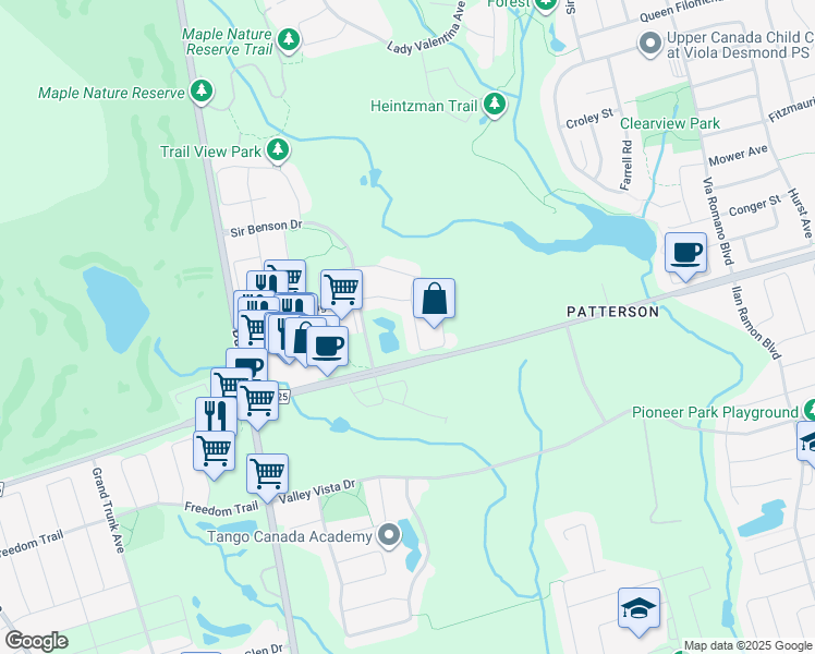 map of restaurants, bars, coffee shops, grocery stores, and more near 117 Lady Karen Crescent in Vaughan