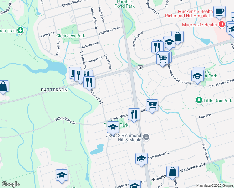 map of restaurants, bars, coffee shops, grocery stores, and more near Southdown Avenue in Vaughan