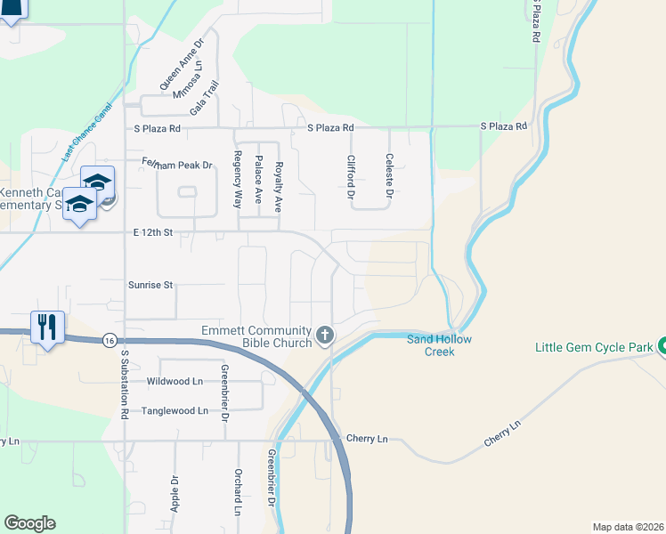map of restaurants, bars, coffee shops, grocery stores, and more near 2731 East 12th Street in Emmett