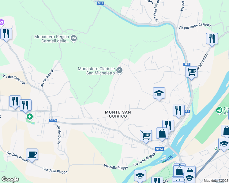 map of restaurants, bars, coffee shops, grocery stores, and more near 556 Via dei Poveri Vecchi in Lucca