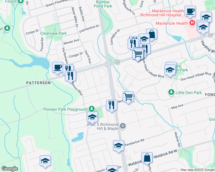 map of restaurants, bars, coffee shops, grocery stores, and more near in Vaughan