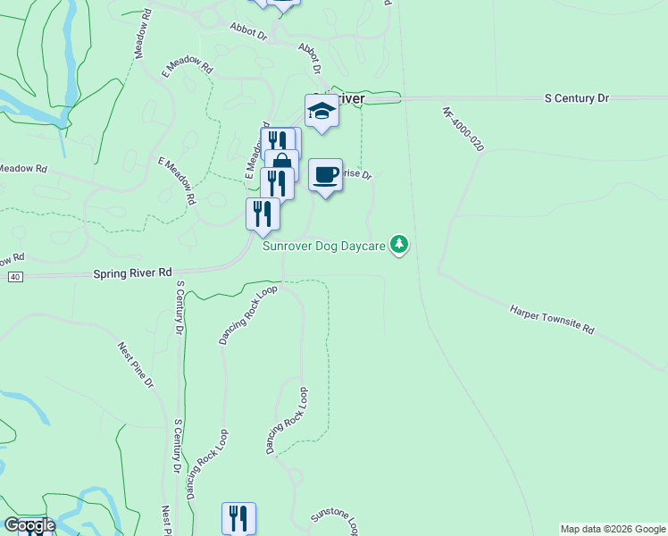 map of restaurants, bars, coffee shops, grocery stores, and more near 56856 Enterprise Drive in Sunriver