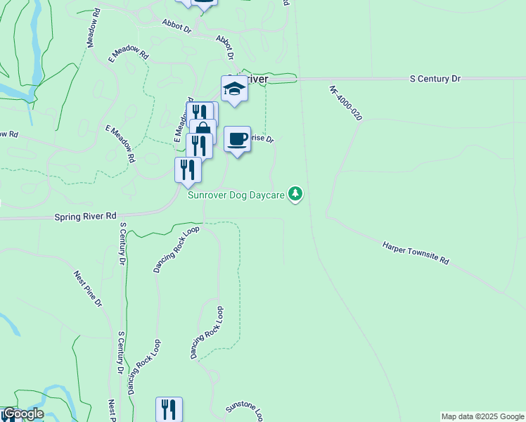 map of restaurants, bars, coffee shops, grocery stores, and more near 56854 Enterprise Drive in Sunriver