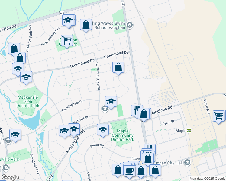 map of restaurants, bars, coffee shops, grocery stores, and more near 28 Solway Avenue in Vaughan
