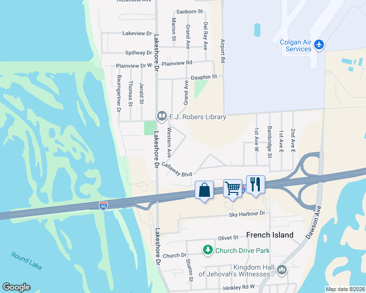 map of restaurants, bars, coffee shops, grocery stores, and more near 2512 Island Park Road in La Crosse