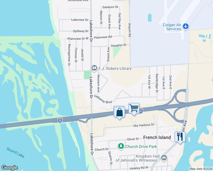 map of restaurants, bars, coffee shops, grocery stores, and more near 2512 Island Park Road in La Crosse