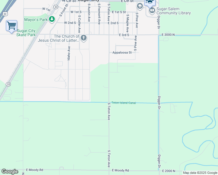 map of restaurants, bars, coffee shops, grocery stores, and more near 2613 South Teton Avenue in Sugar City