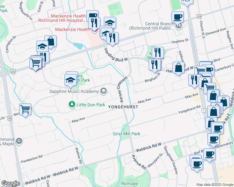 map of restaurants, bars, coffee shops, grocery stores, and more near in Richmond Hill