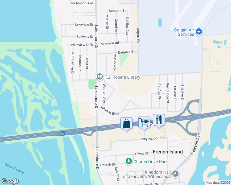 map of restaurants, bars, coffee shops, grocery stores, and more near 2540 Island Park Road in La Crosse