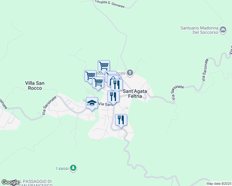 map of restaurants, bars, coffee shops, grocery stores, and more near 2 Via I° Maggio in Sant'Agata Feltria