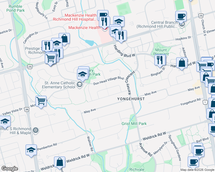 map of restaurants, bars, coffee shops, grocery stores, and more near 48 Gray Crescent in Richmond Hill