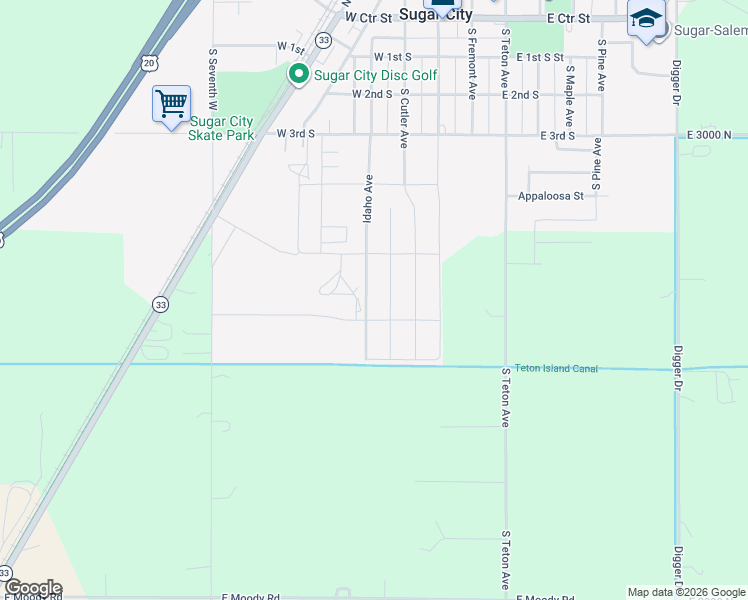 map of restaurants, bars, coffee shops, grocery stores, and more near 510 Jeanine Drive in Sugar City