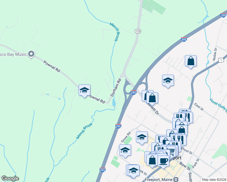 map of restaurants, bars, coffee shops, grocery stores, and more near 39 Bittersweet Lane in Freeport