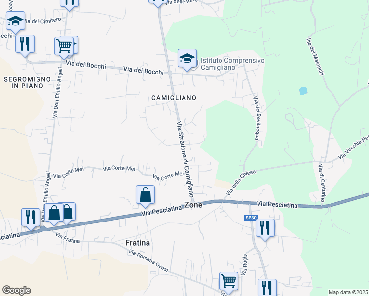 map of restaurants, bars, coffee shops, grocery stores, and more near 86 Via Stradone di Camigliano in Capannori