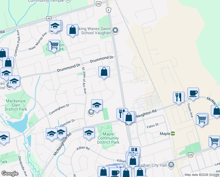 map of restaurants, bars, coffee shops, grocery stores, and more near 118 Solway Avenue in Vaughan