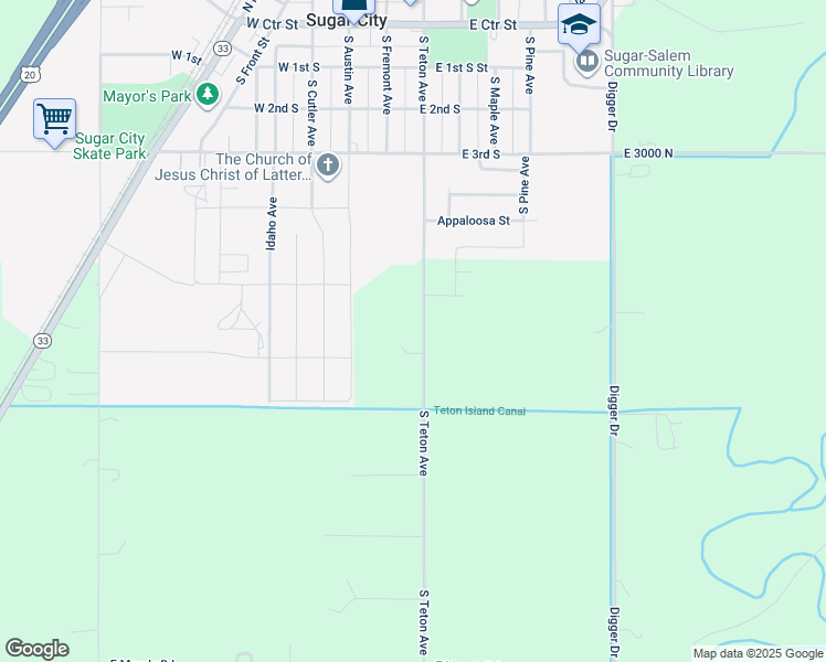 map of restaurants, bars, coffee shops, grocery stores, and more near 736 South Teton Avenue in Rexburg