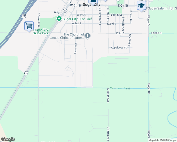 map of restaurants, bars, coffee shops, grocery stores, and more near 510 South Austin Avenue in Sugar City