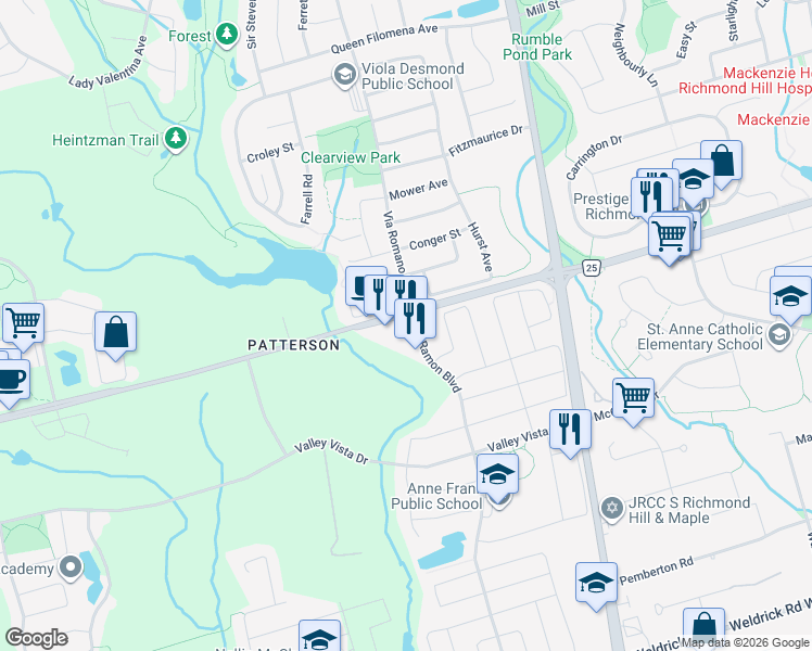 map of restaurants, bars, coffee shops, grocery stores, and more near 955 Major MacKenzie Drive in Vaughan