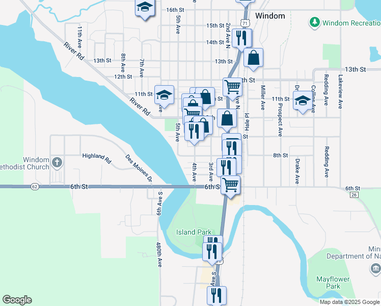 map of restaurants, bars, coffee shops, grocery stores, and more near 812 4th Avenue in Windom