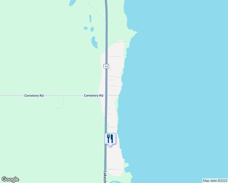 map of restaurants, bars, coffee shops, grocery stores, and more near N8909 Lakeshore Drive in Van Dyne