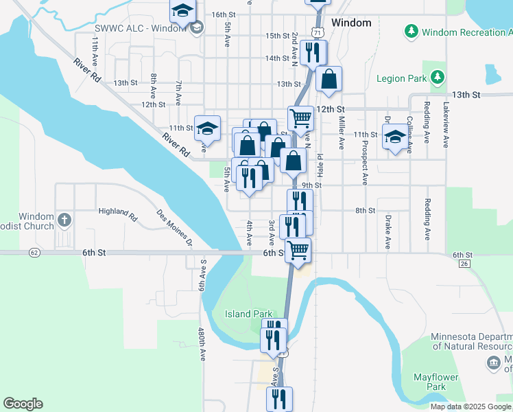 map of restaurants, bars, coffee shops, grocery stores, and more near 812 4th Avenue in Windom