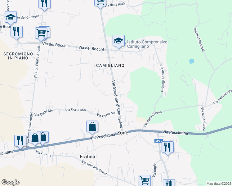 map of restaurants, bars, coffee shops, grocery stores, and more near 86 Via Stradone di Camigliano in Capannori