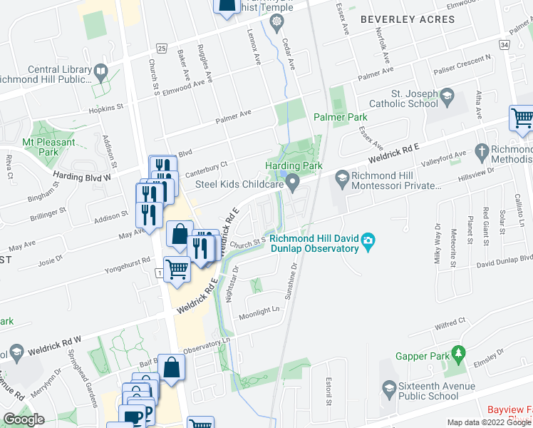 map of restaurants, bars, coffee shops, grocery stores, and more near in Richmond Hill