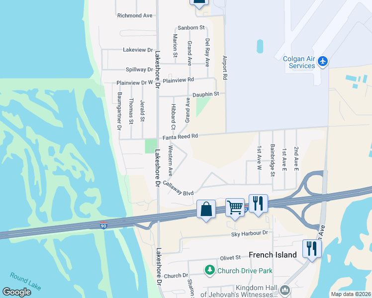 map of restaurants, bars, coffee shops, grocery stores, and more near 2540 Island Park Road in La Crosse