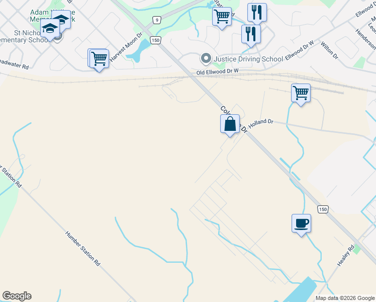 map of restaurants, bars, coffee shops, grocery stores, and more near 3 Manchester Court in Caledon