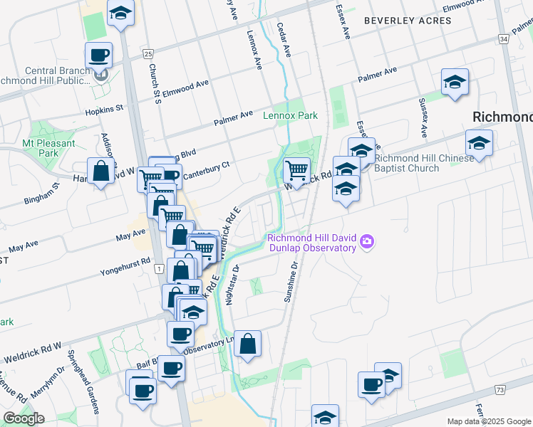 map of restaurants, bars, coffee shops, grocery stores, and more near in Richmond Hill