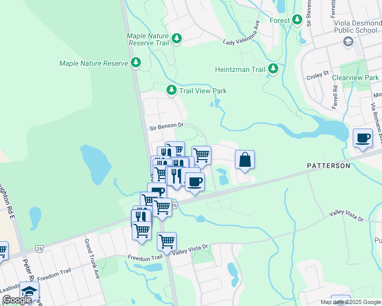 map of restaurants, bars, coffee shops, grocery stores, and more near 17 Kentbridge Way in Vaughan