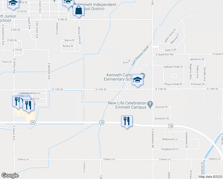 map of restaurants, bars, coffee shops, grocery stores, and more near 1000 East 12th Street in Emmett