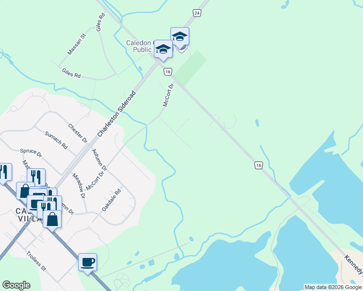 map of restaurants, bars, coffee shops, grocery stores, and more near 14 Snowberry Court in Caledon Village