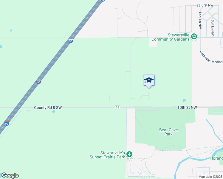 map of restaurants, bars, coffee shops, grocery stores, and more near 1235 10th Street Northwest in Stewartville