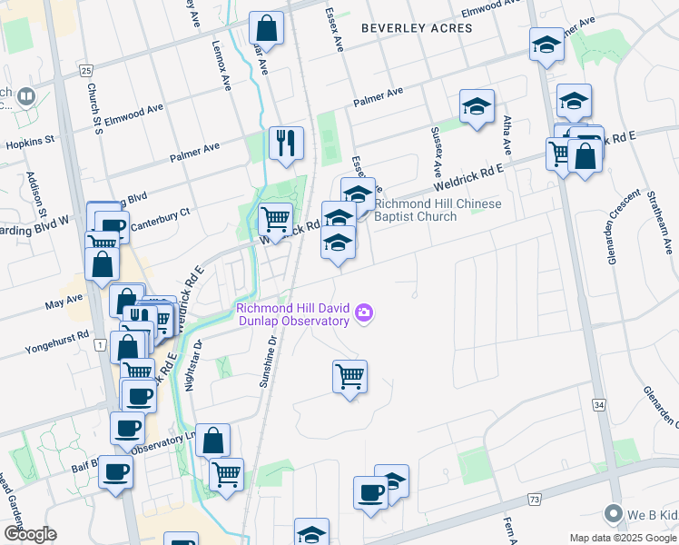 map of restaurants, bars, coffee shops, grocery stores, and more near 118 Hillsview Drive in Richmond Hill
