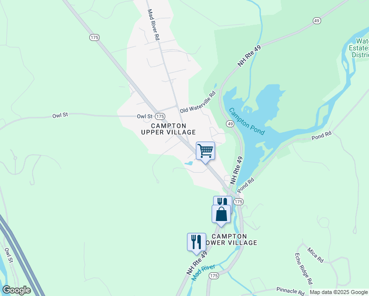 map of restaurants, bars, coffee shops, grocery stores, and more near 1345 New Hampshire Route 175 in Campton