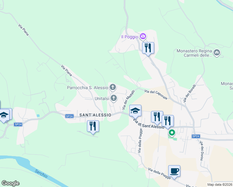 map of restaurants, bars, coffee shops, grocery stores, and more near 307 Via dei Malfatti in Lucca