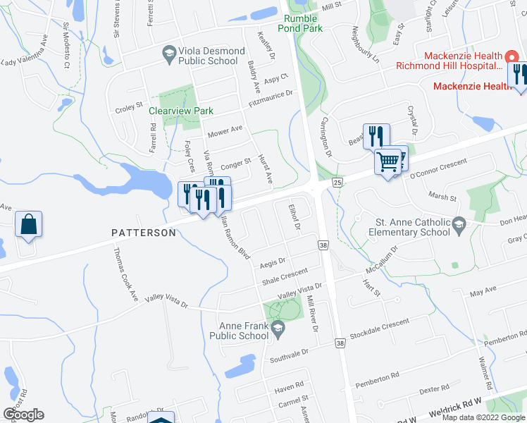 map of restaurants, bars, coffee shops, grocery stores, and more near 57 Lindvest Crescent in Vaughan