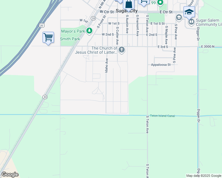 map of restaurants, bars, coffee shops, grocery stores, and more near 510 Jeanine Drive in Sugar City